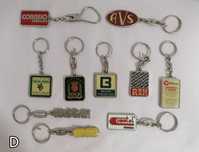 Conjunto 10 porta-chaves em metal, transportes, jornais, marcas, saúde