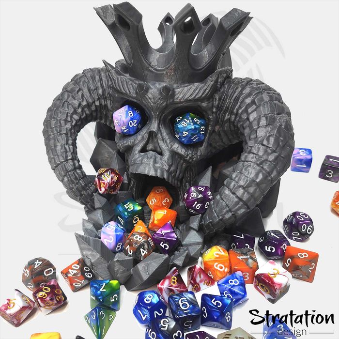 Demon King Skull Dice Tower 3D - Torre de Dados Épica p/ RPG