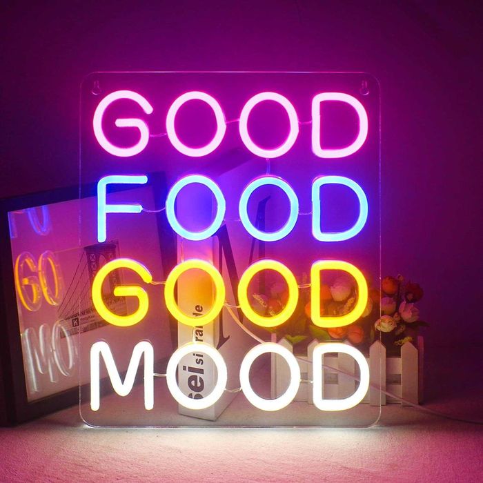 Letreiro Luminoso Néon LED em Acrílico " Good Food Good Mood "