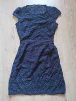 Massimo Dutti L 40 ażurowa koronkowa sukienka zwiewna do kolan midi