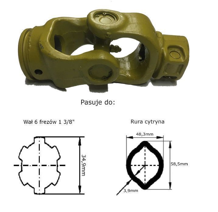 Przegub wałka WOM 30,2x92 rura cytryna, 6 frezów 34,9mm 1 3/8" 830Nm