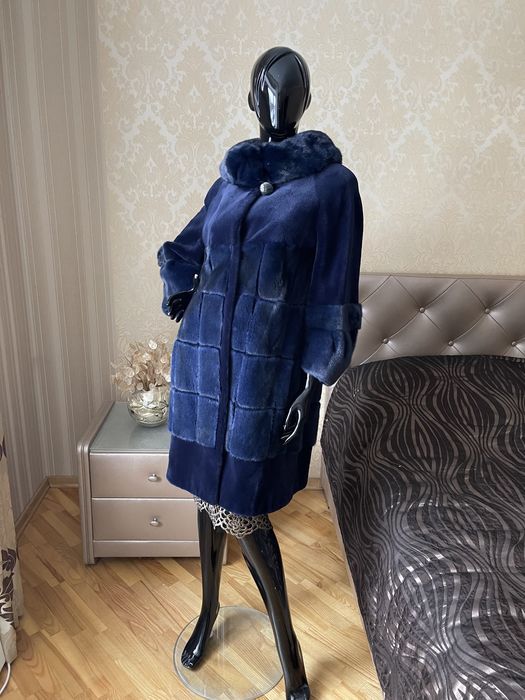 22.12 примірки Київ, норкова шуба Італія 90 см, синя, ексклюзив, 44-46