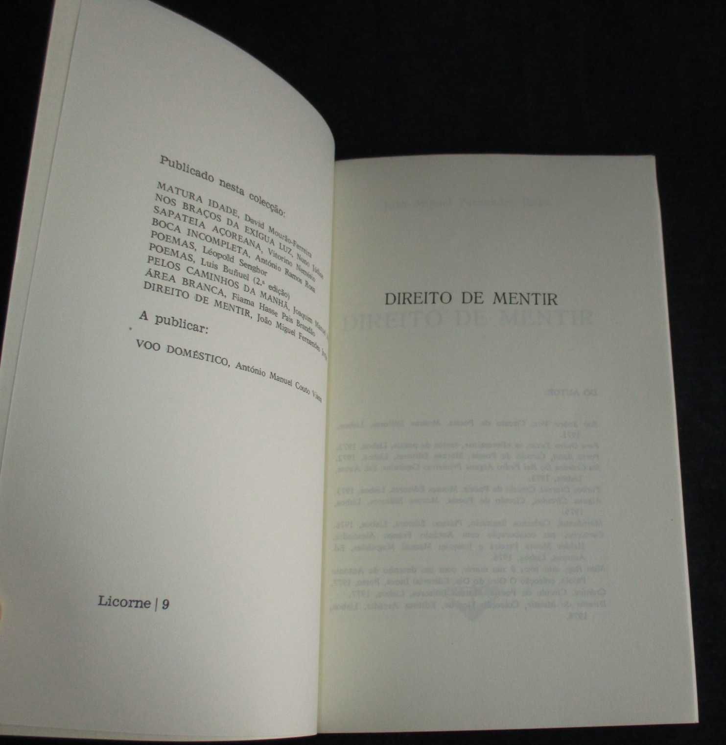 Livro Direito de Mentir João Miguel Fernandes Jorge 1ª edição