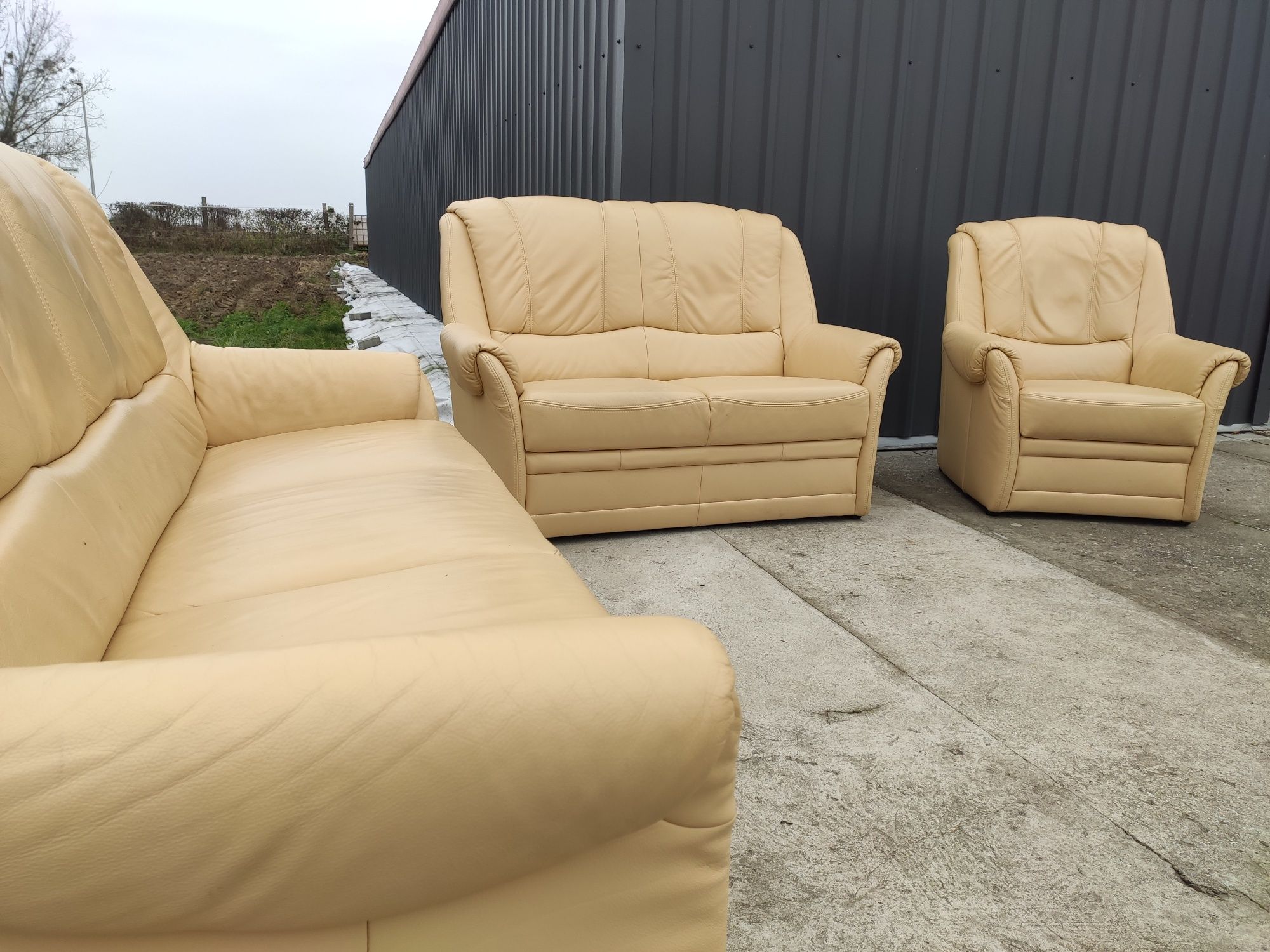 Sofa skórzana 3-osobowa+2-osobowa+fotel-100% skóra naturalna! Okazja