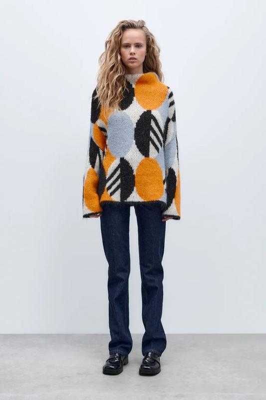 Шикарный массивный тёплый мягенький разноцветный свитер Zara S