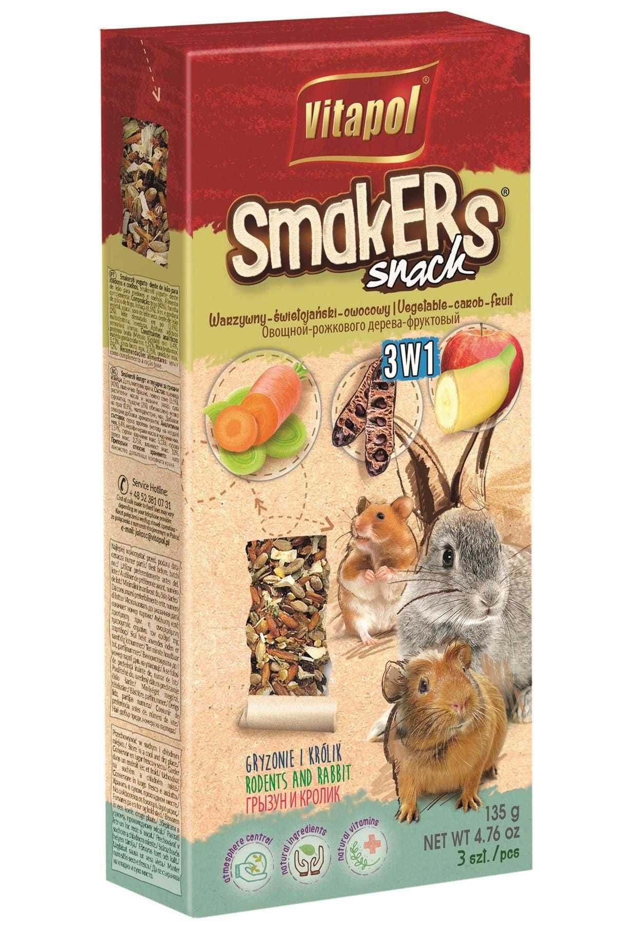 VITAPOL Smakers Snack 3w1 ,Smakers wapienny 11 szt wapienko 3 szt