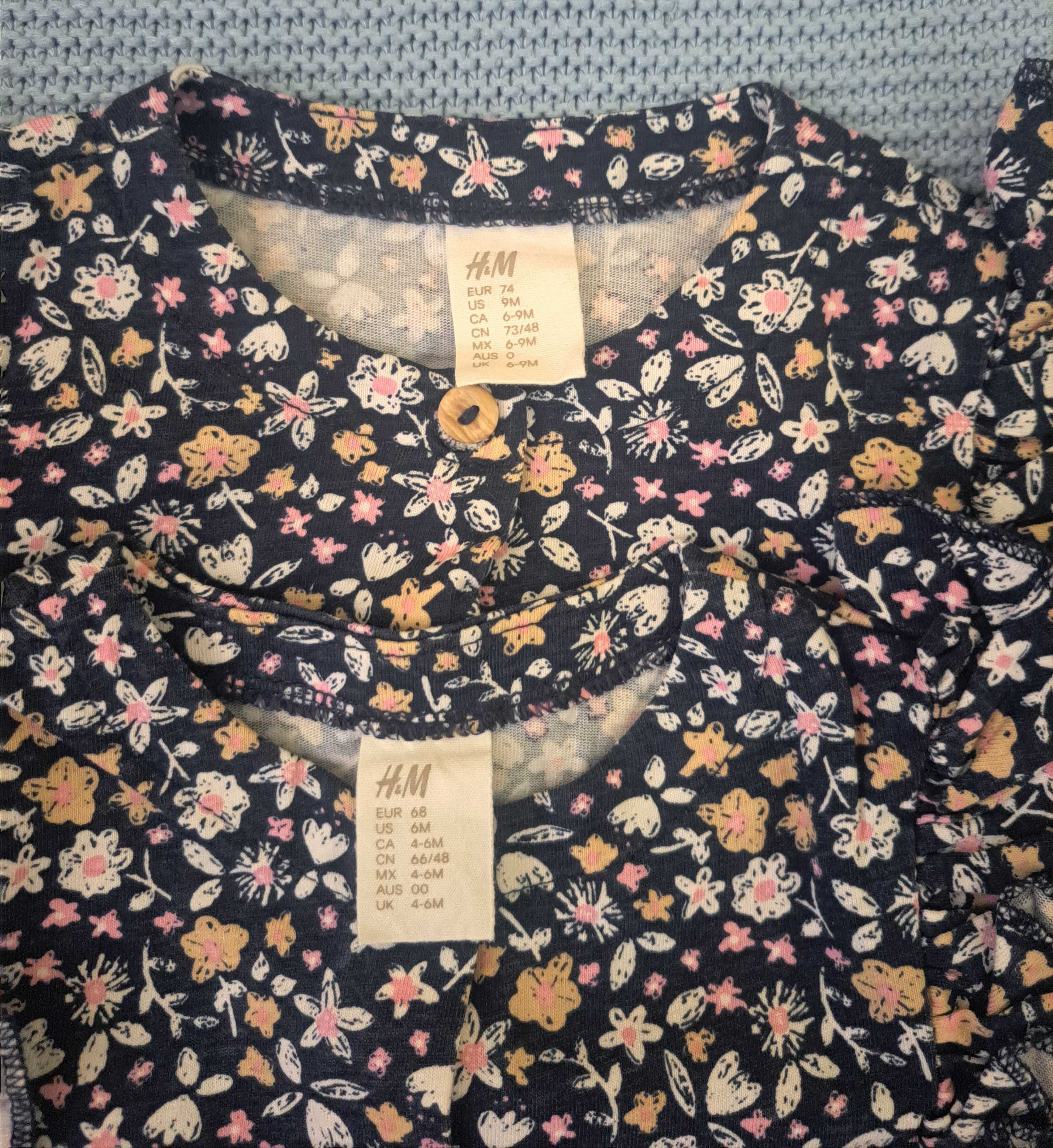 Kombinezon bawełniany z długim rękawem, 4-6 i 6-9 miesięcy, H&M - 2szt