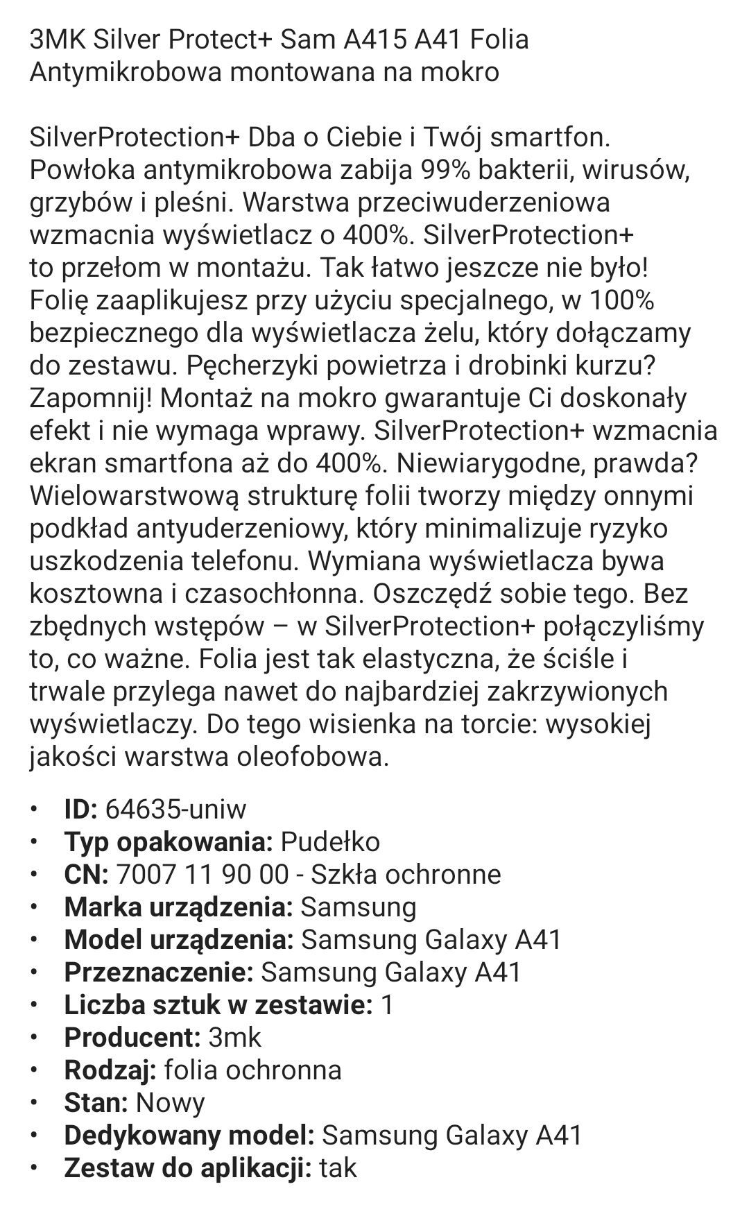 Folia ochronna samsung A41 na mokro