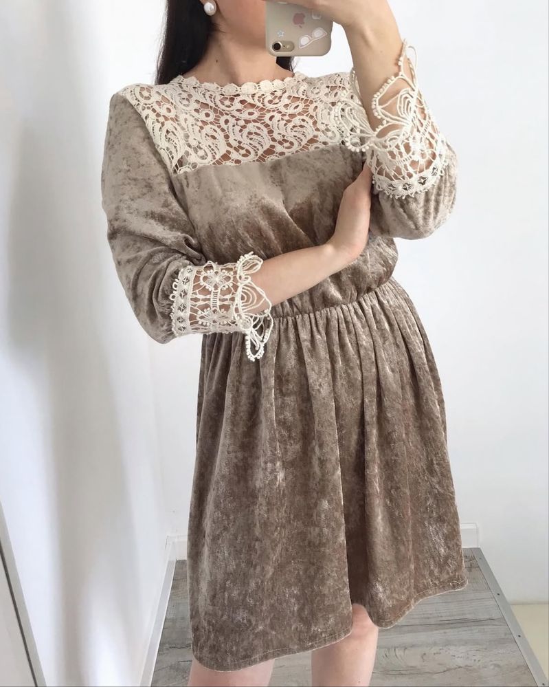 Сукня з велюру з макраме