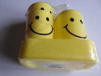 Zestaw łazienkowy - żółty uśmiech kubeczki mydelniczka poj. na mydł
