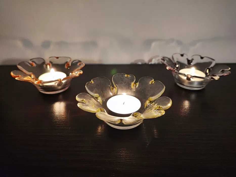 sweden glass orginal candle holders szwedzki świecznik kwiat vintage