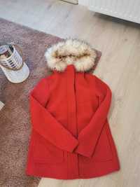 Wełniany płaszcz płaszczyk kurtka parka płaszcz zimowy czerwony futro