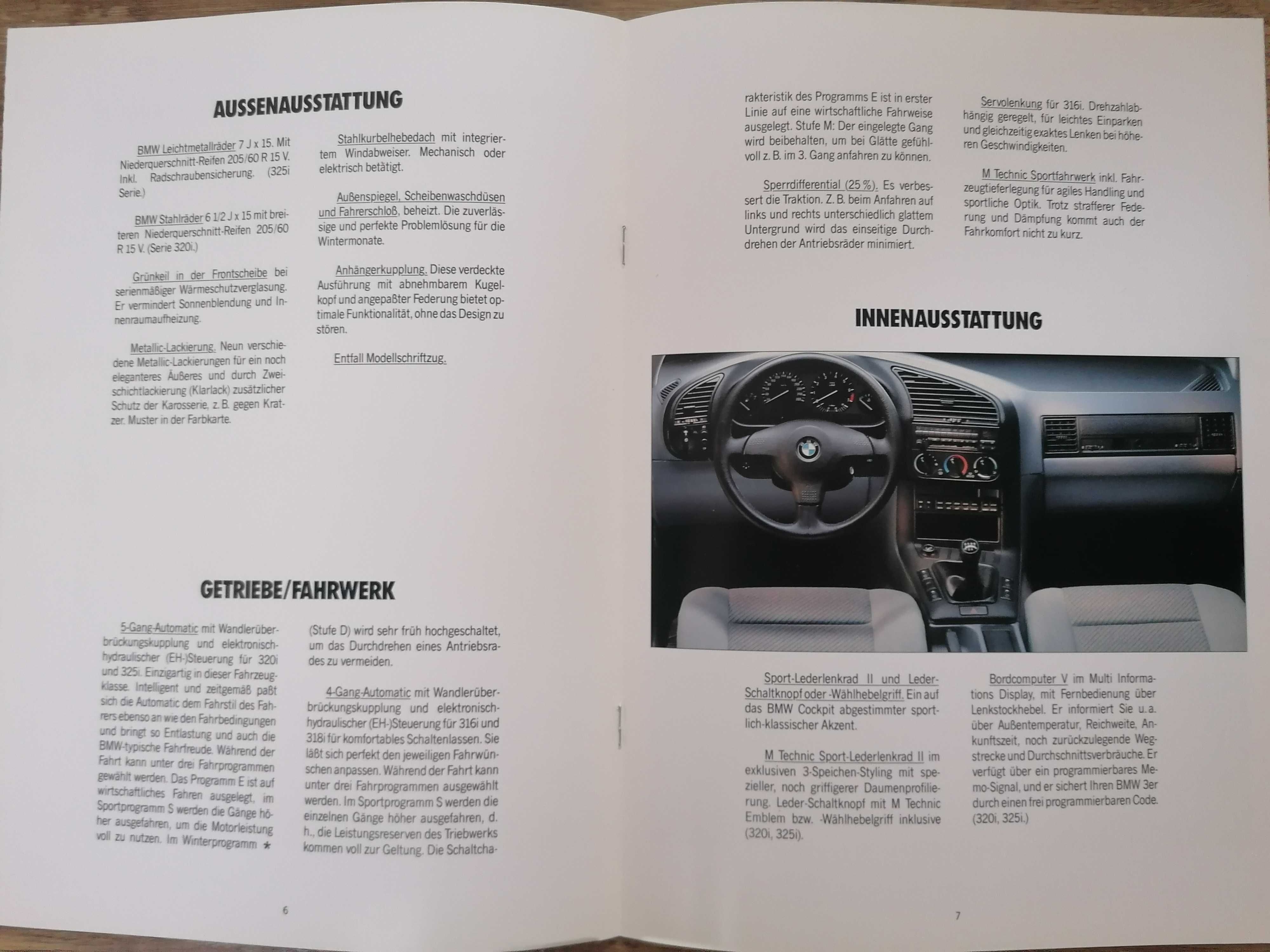 Prospekt BMW 3 E36 wyposażenie