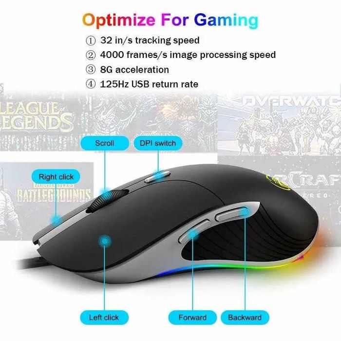 Игровая оптическая мышь USB с LED подсветкой, компьютерная ЮСБ мышка