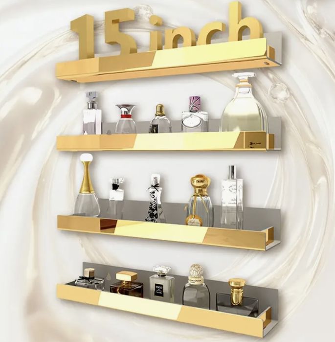Zestaw zlotych pólek na perfumy lakiery lustro organizer wieszak