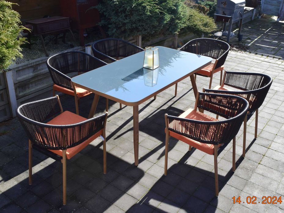 zestaw ogrodowy 6+1 technoratan obiadowy stół krzesła promocja