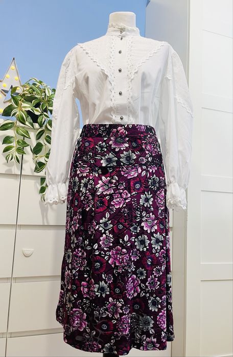 Spódnica welurowa atłasowa  maxi kwiaty flowers vintage retro midi