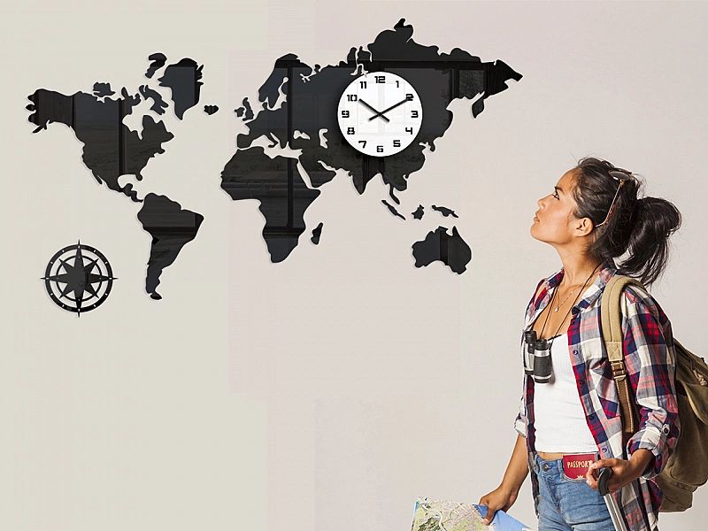 Zegar Ścienny World - Mapa Świata 120 x 70 cm Duży