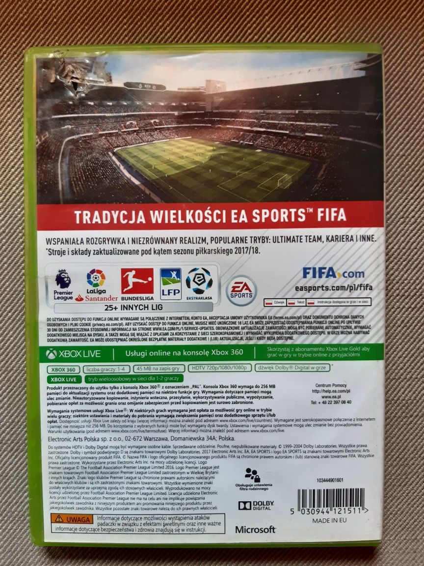 Gra FIFA 18 PL na konsolę xbox 360