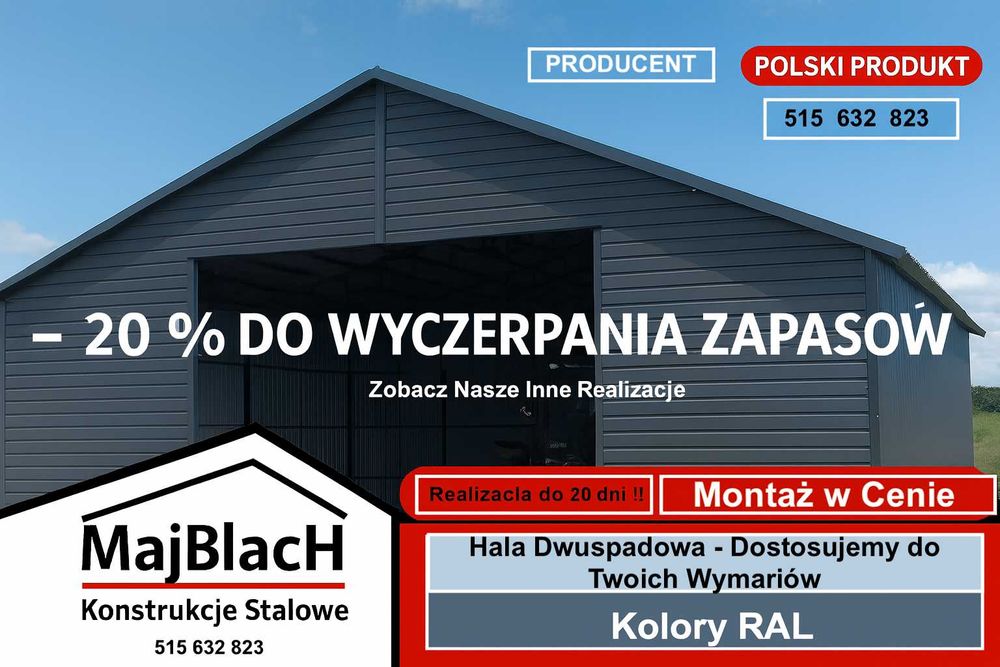 Otwarty Garaż Blaszany Grafit |Wiata|Hala bez bram|Magazyn - Maj-Blach