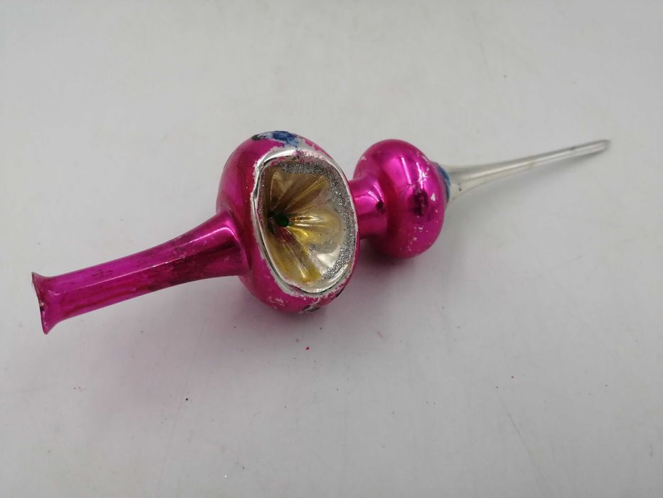 Szklany szpic na choinkę z reflektorem bombka z PRL