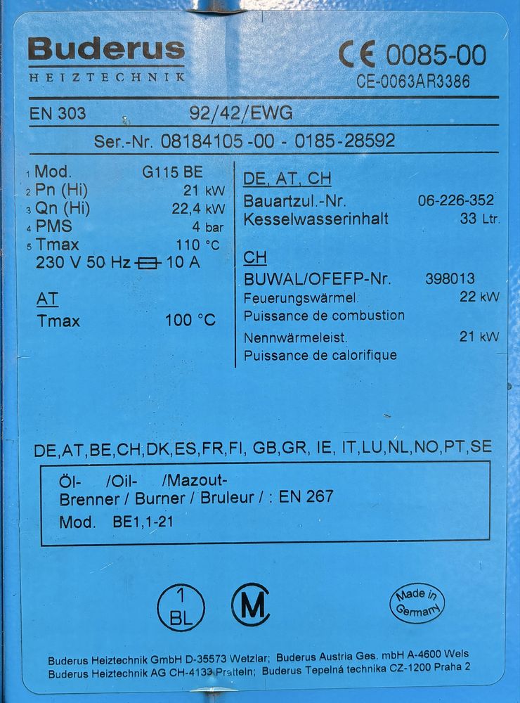 Kocioł piec olejowy Buderus Logano G115 22kw idealny do palnika Bairan