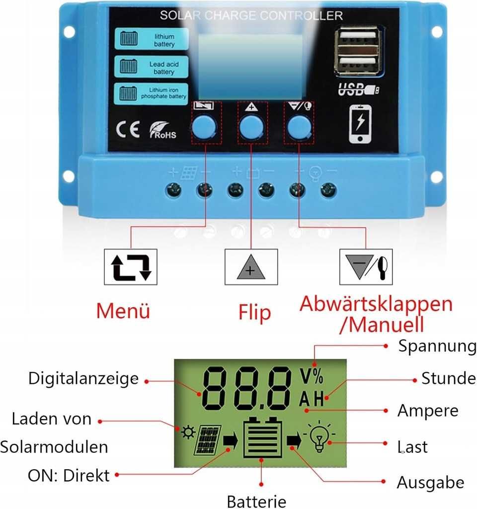 Solarny regulator ładowania, 30 A PWM regulator ładowania solarnego