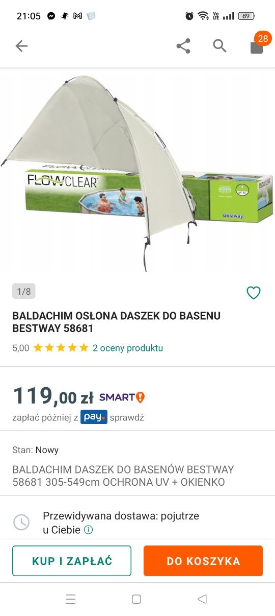 Bestway basen stelazowy z pompa  305*76cm+ pokrywa + boczny daszek no