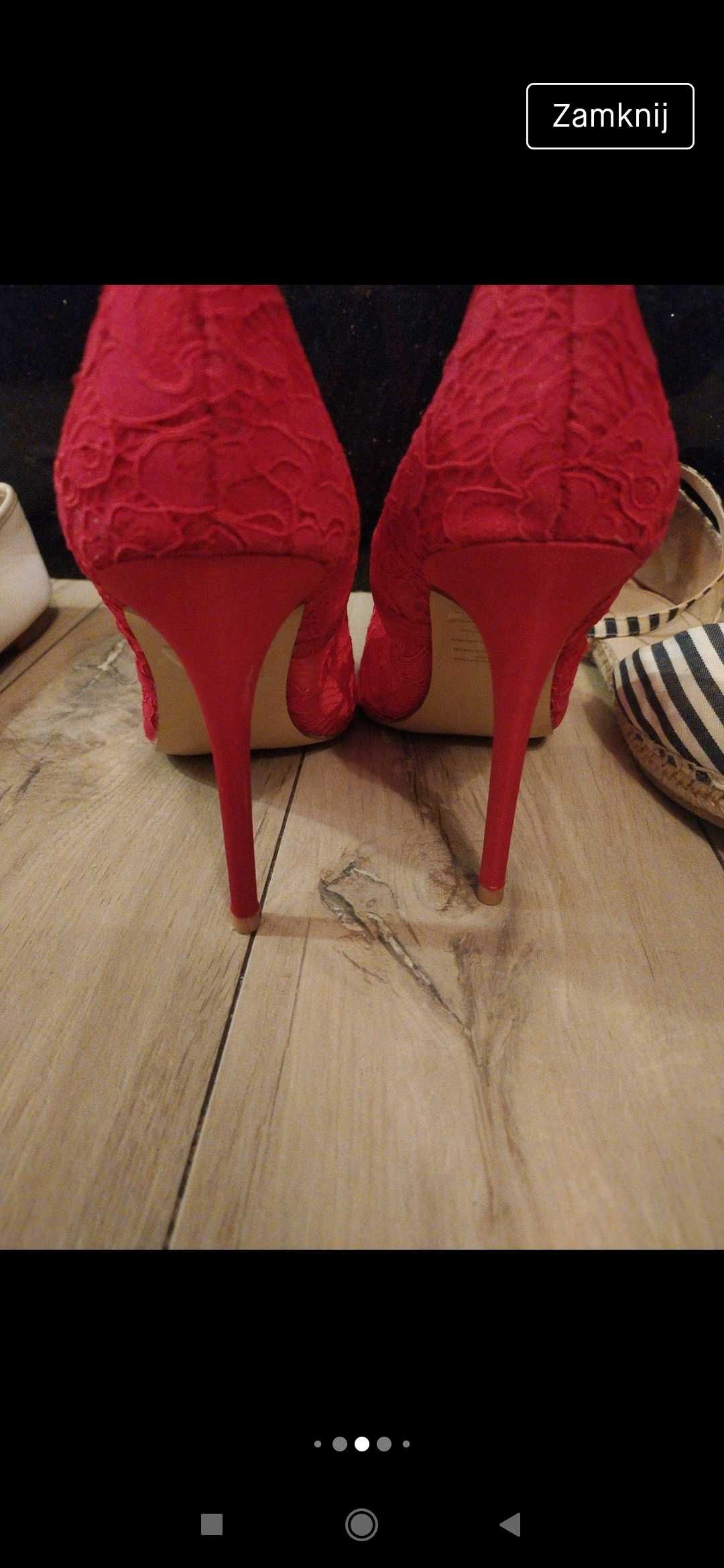 Buty czerwone szpilki koronka r40 baleriny białe r 40