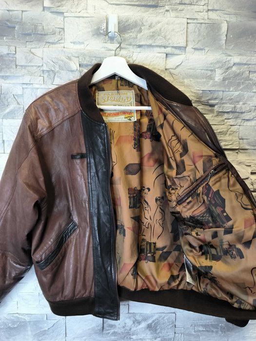 Kurtka Skórzana Bomberka Vintage Brązowa Skóra