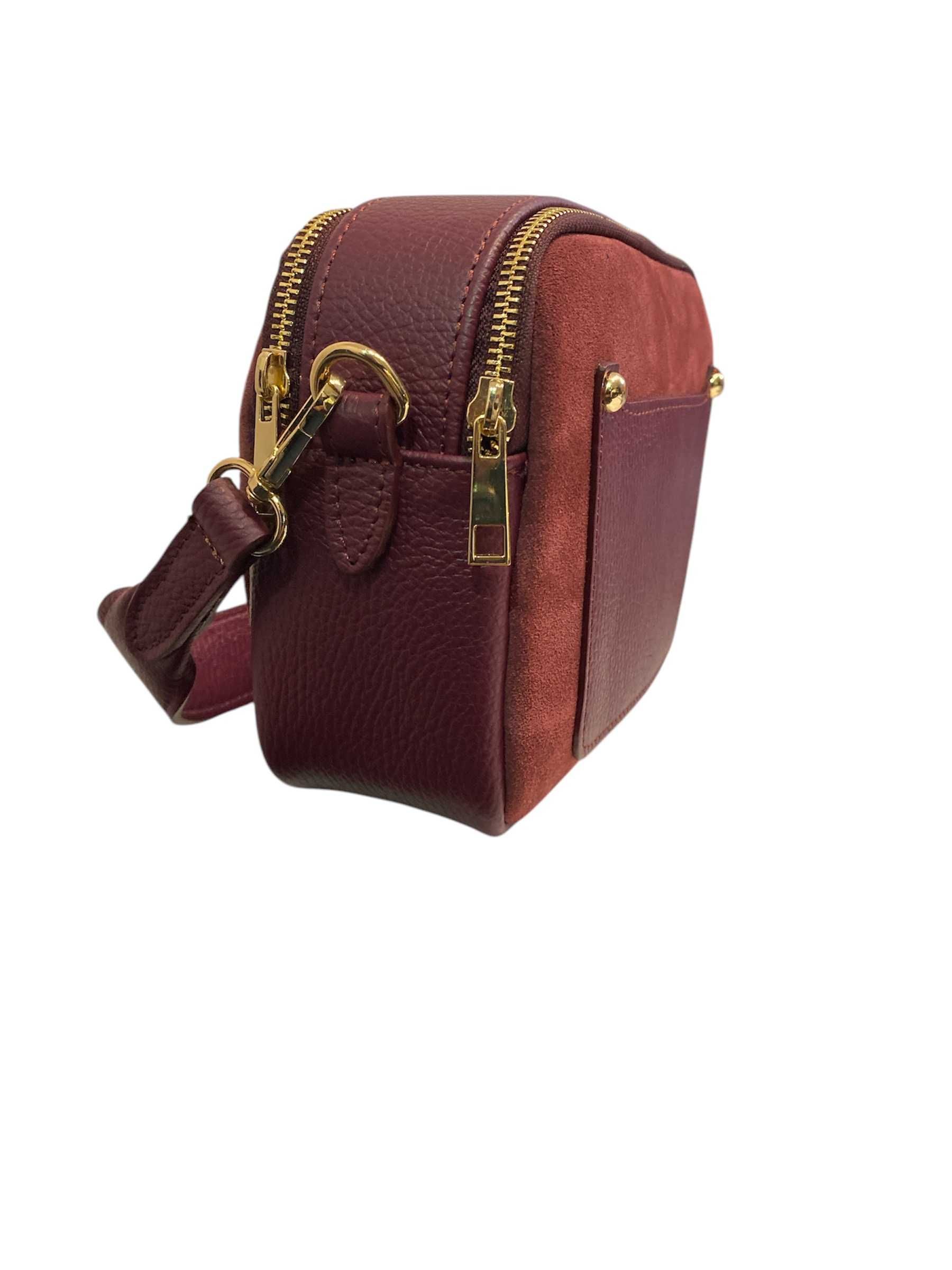 Torebka włoska Vera Pelle CROSSBODY skóra naturalna BORDOWA