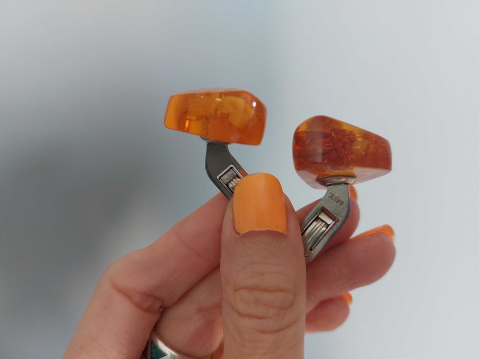 spinki do mankietów, koszuli, bursztynowe, vintage