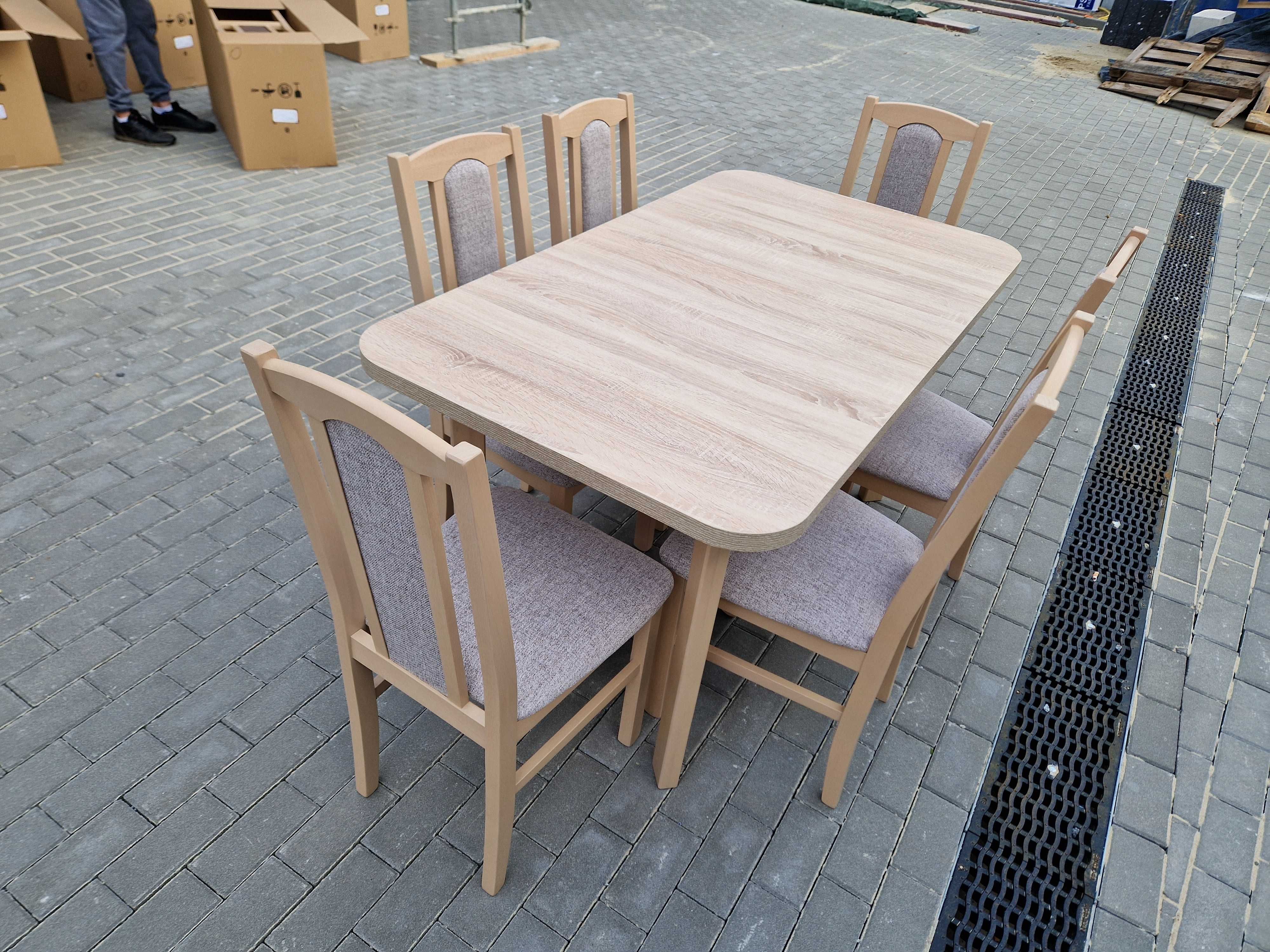 OD RĘKI: Stół rozkładany + 6 krzeseł , sonoma + kawa z mlekiem,dostawa