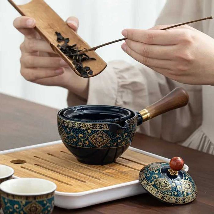 Дорожній набір для чайної церемонії Lesko blue керамічний 6 предметів