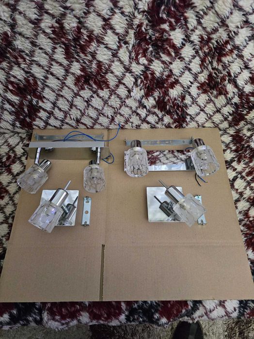 Komplet kinkietów chromowanych 2xpojedyńczy 2xpodwójny z regulacją