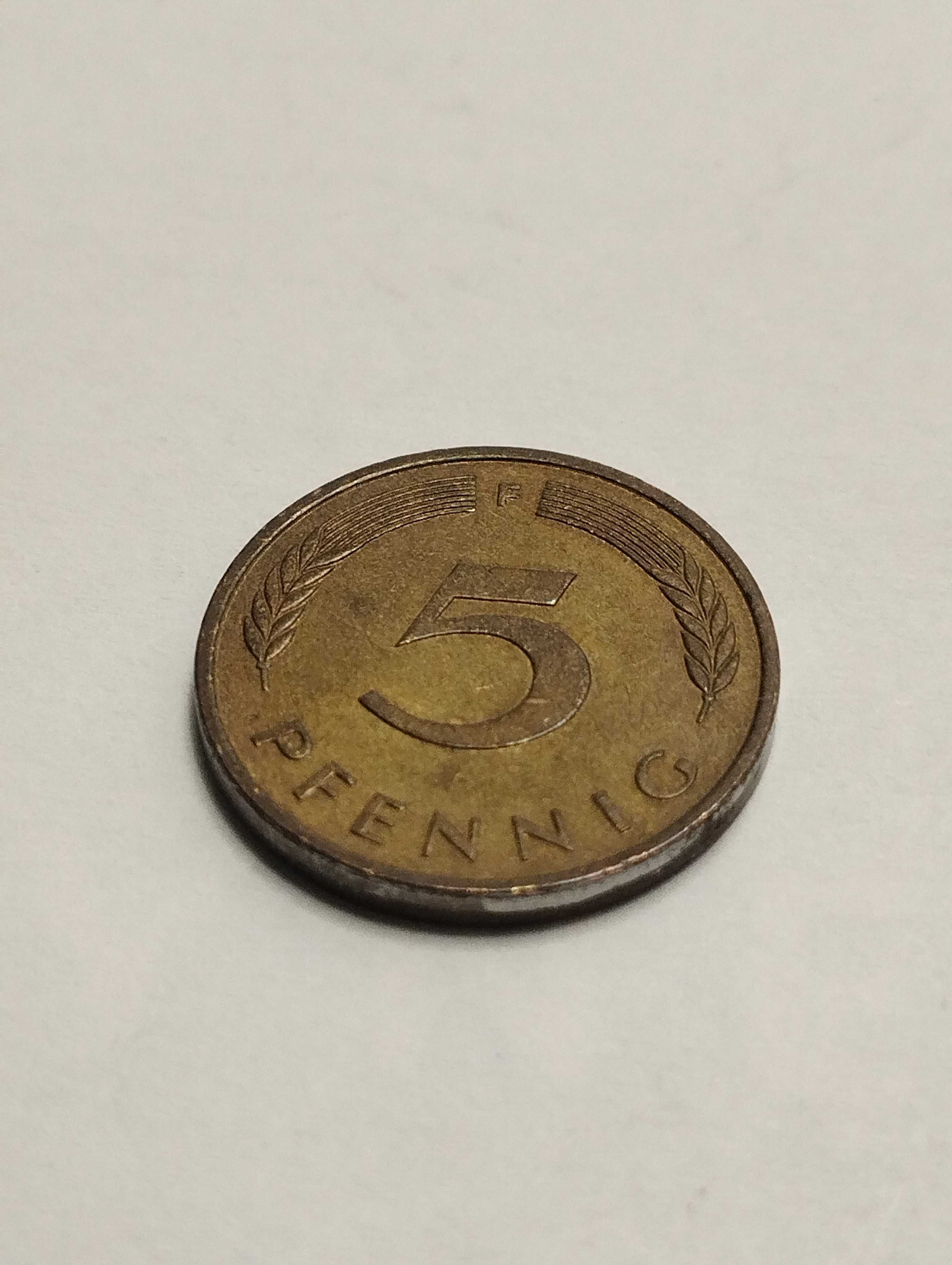 Sprzedam monetę Niemcy 5 pfennigów  1991r. F  stan dobry