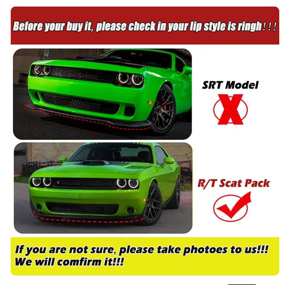 Накладки на бампер губу Dodge Challenger R/T Scat Pack 2015-2022 Додж