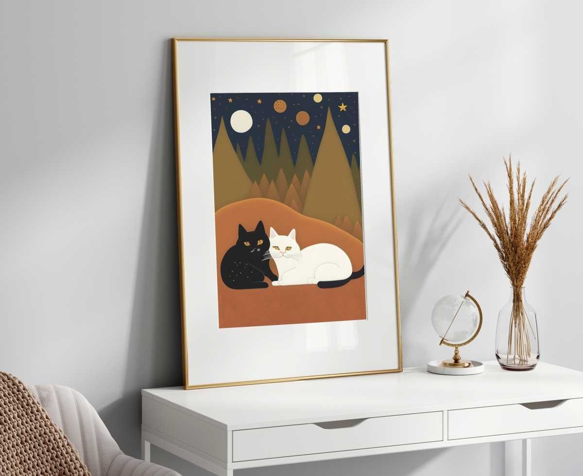 Obraz Plakat w Ramie A3 30 x 40 cm Koty Leżące Nocą Abstrakcja