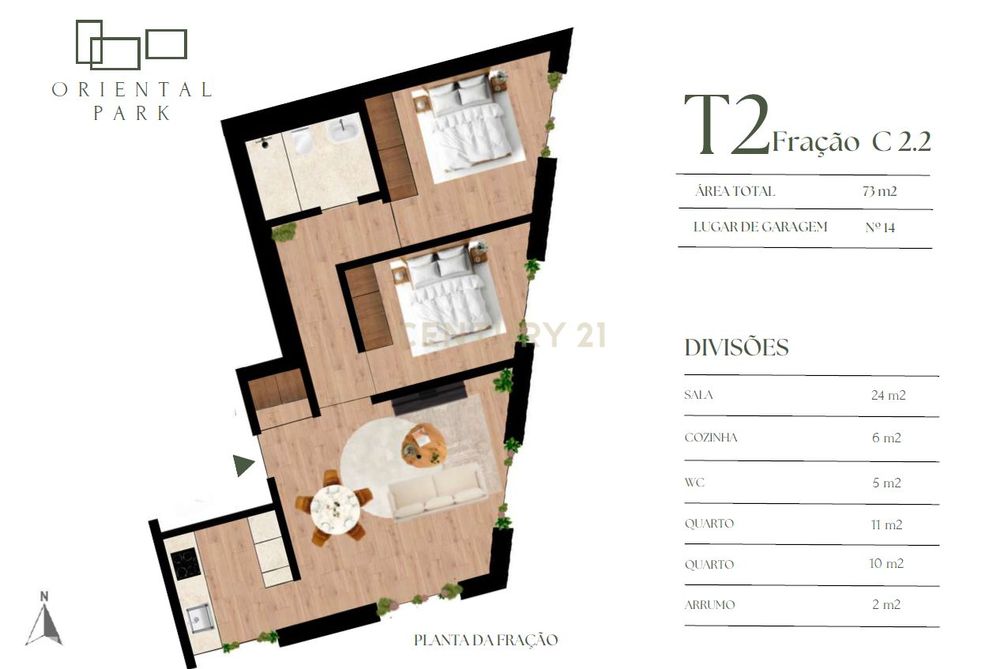 T2 com lugar de garagem no Condomínio Residencial ORIENTAL PARK