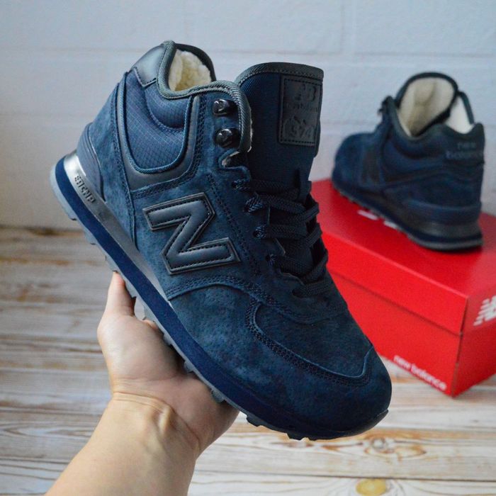 New Balance 574 кросівки зимові чоловічі сині замшеві з хутром