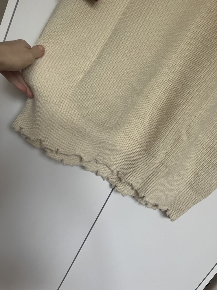 Wełniana sukienka 100% sweter wełna kremowa długa ciepła gruba s