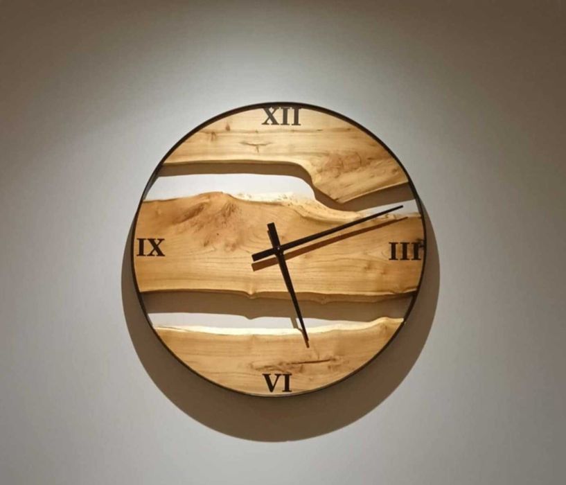 zegary z drewna 80 cm obręcz stalowa