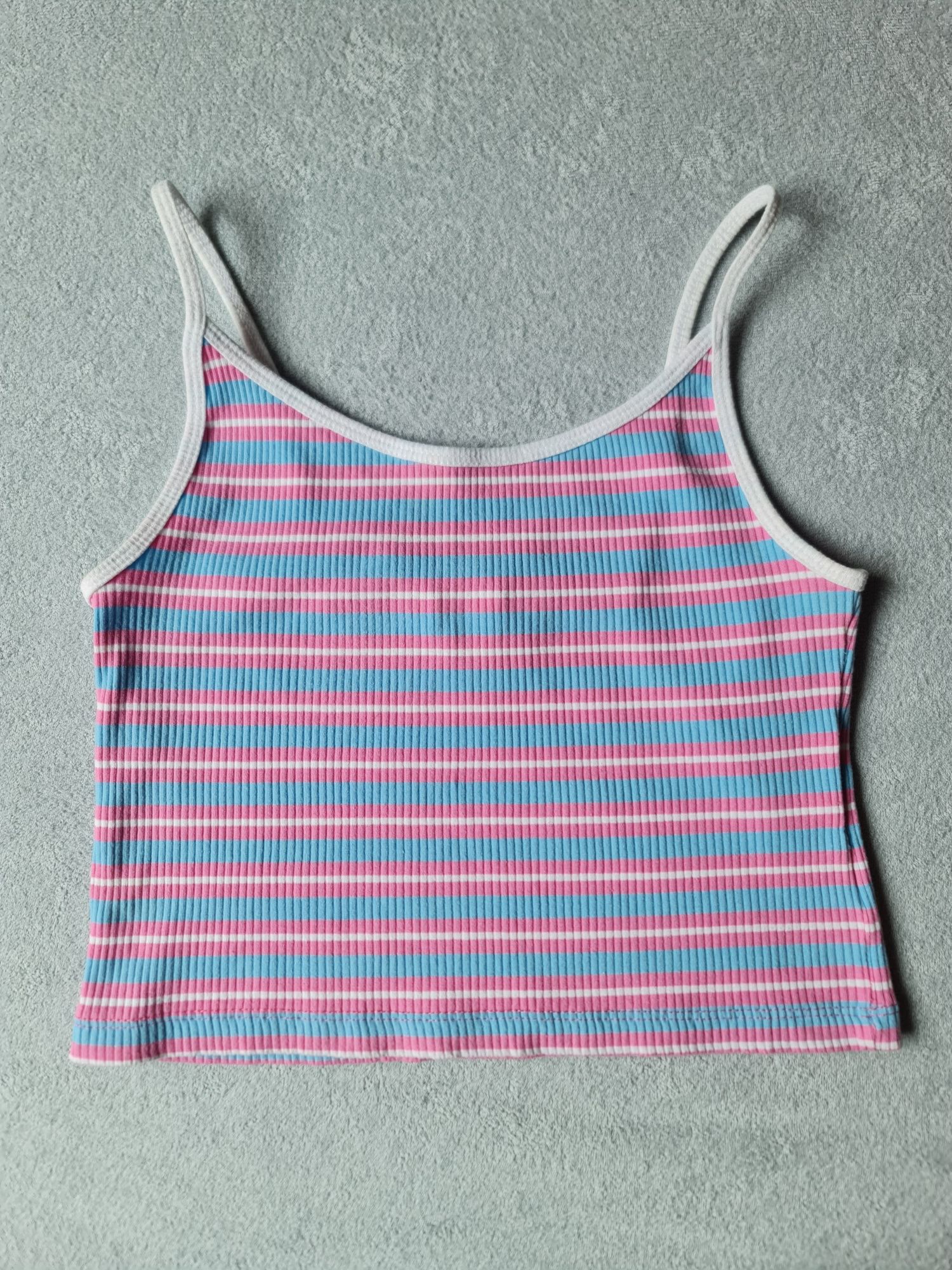 Crop Top w Różowe, Białe i Niebieskie Paski FB Sister rozmiar S