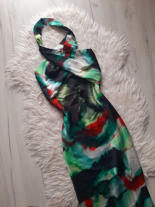 ASOS piękna długa sukienka zielono czerwono czarna S 36