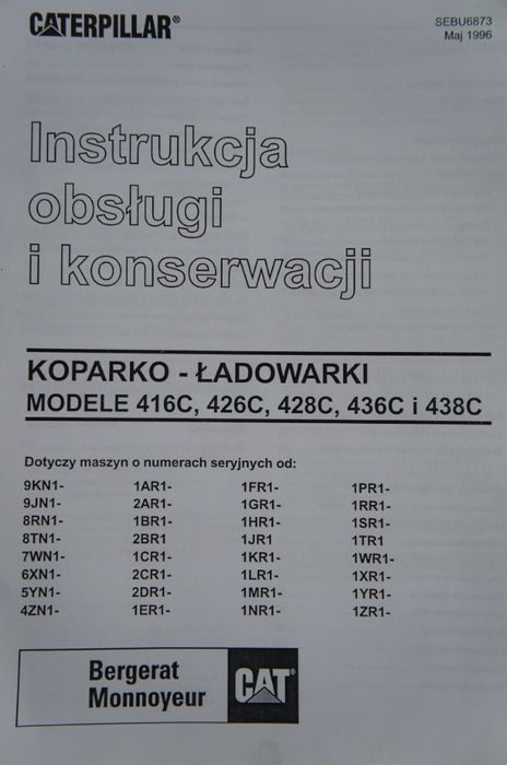 Instrukcja obsługi DTR CAT CATERPILLAR 416C 426C 428C 436C 438C polski