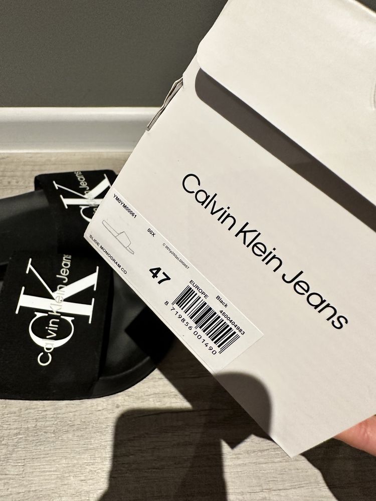 Klapki męskie czarne CK Calvin Klein rozm 47 jak nowe