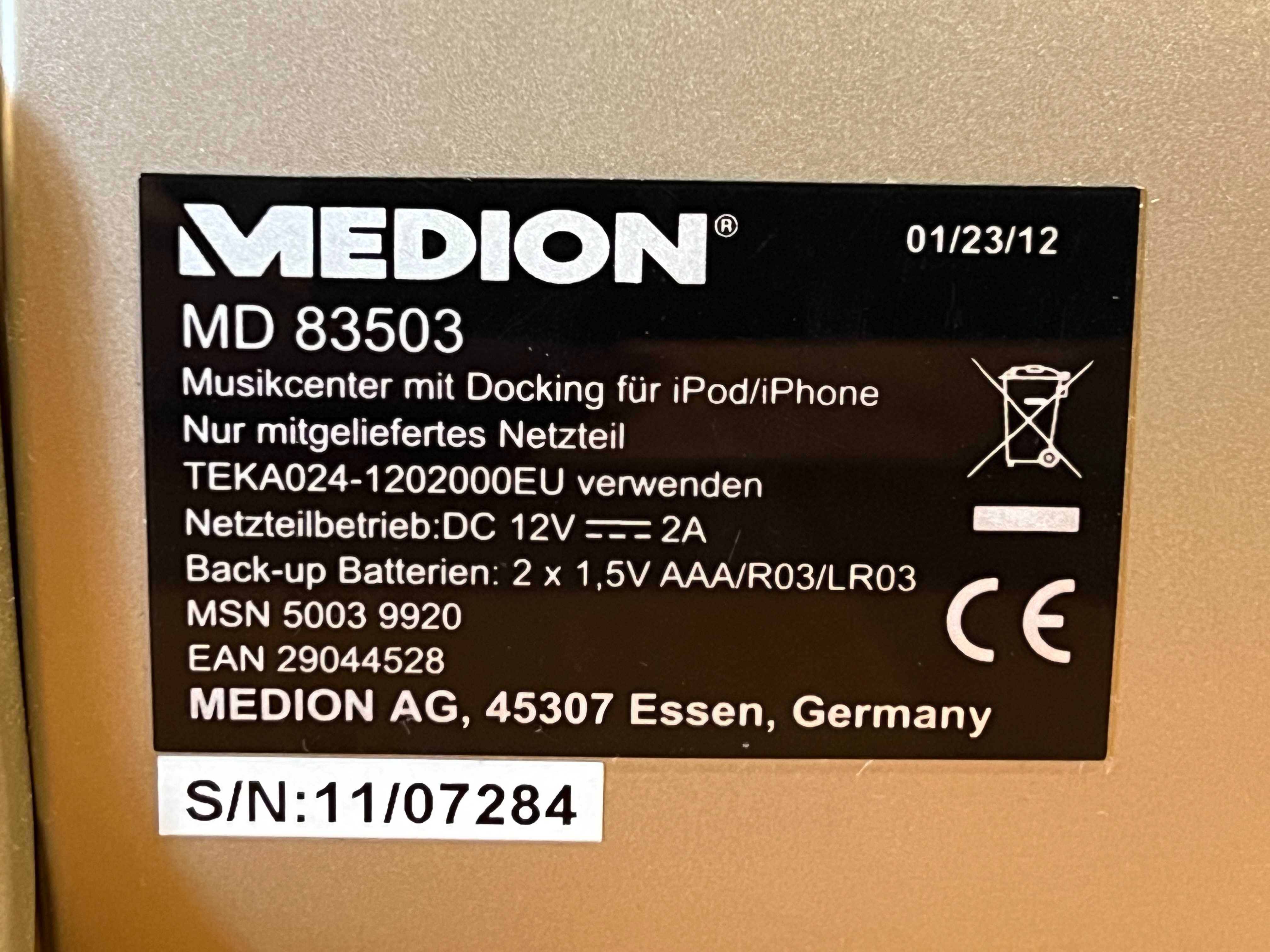 Radio, stacja dokująca iPod, Medion MD 83503 Audio Room