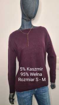 Sweter 5% Kaszmir i 95% Wełna. Rozmiar S - M. Fioletowy. Hobbs.