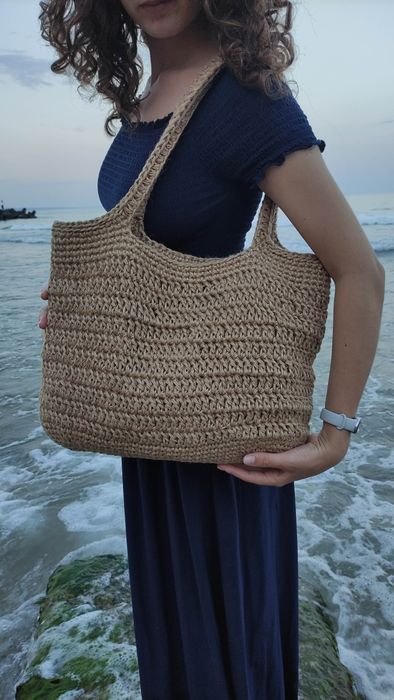 Плетена сумка шопер. Пляжна еко сумка. В'язана джутова сумка.