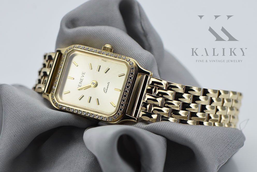 Złoty zegarek z bransoletą damską 14k włoski Geneve lw055y&lbw004y